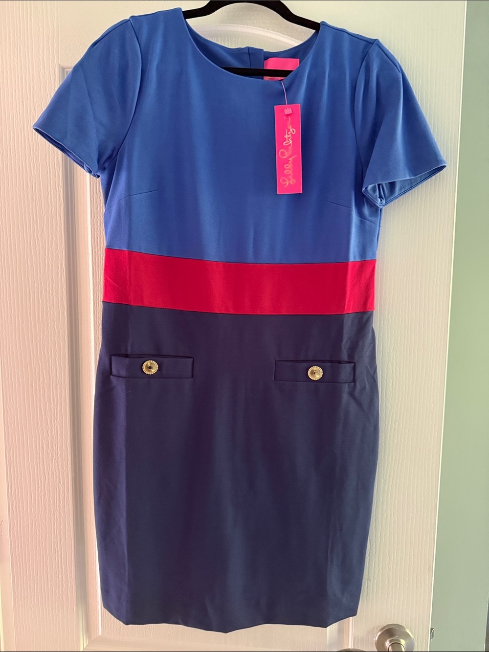 Colorblock Sheath Dress in Blue, Red & Navy